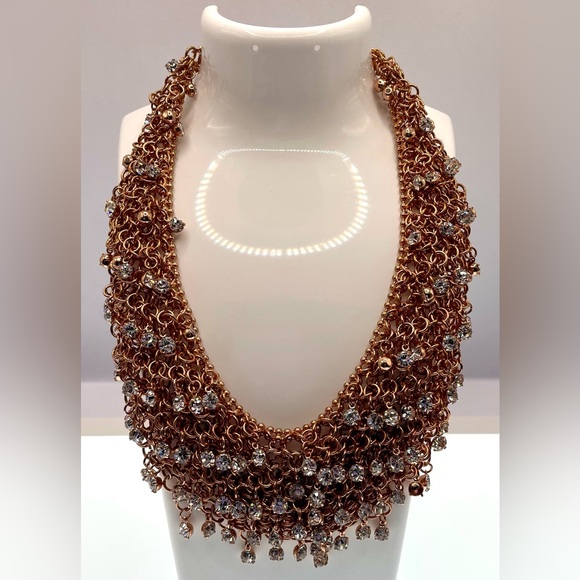 Outstanding Signed Graziano Gold Tone Cubic Zirconia Crystal Bib Necklace - Picture 8 of 12